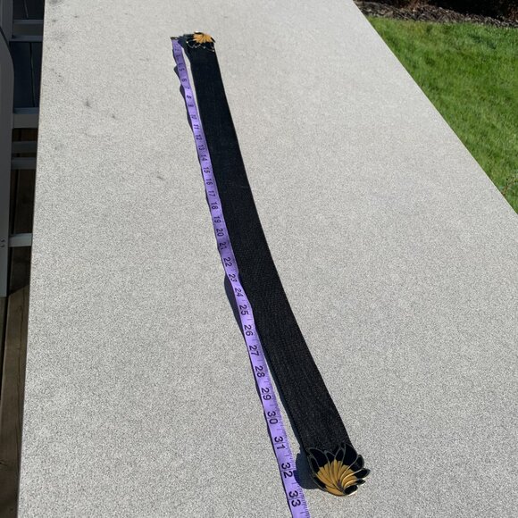 Vintage 80s Black Elastic Statement Buckle Cinch Waist Retro Belt - Picture 7 of 11